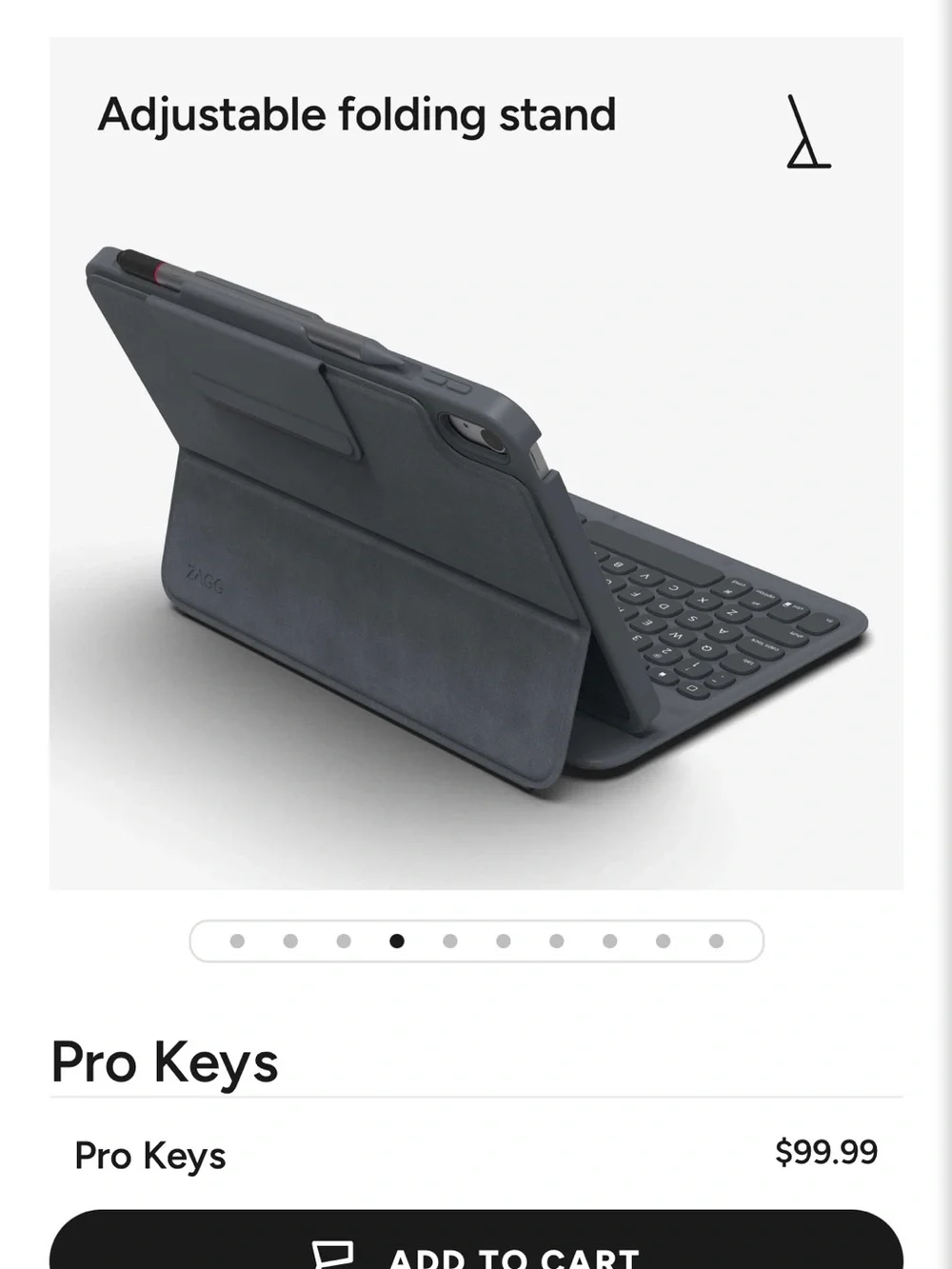 Pro Keys Bluetooth Keyboard Case for iPad- Charcoal